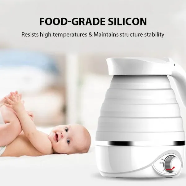 0.7L Portable Food Grade Silicone Boil Quickly & Dry Protection Foldable Electric Kettle for Travel Camping Home - EU Plug