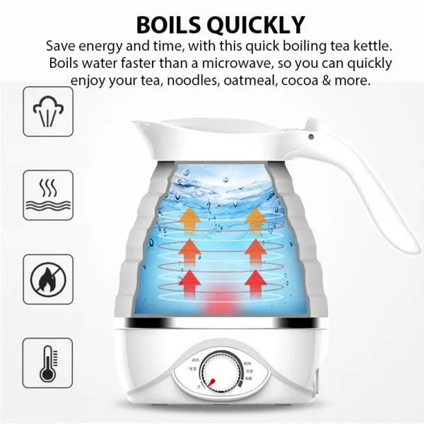 0.7L Portable Food Grade Silicone Boil Quickly & Dry Protection Foldable Electric Kettle for Travel Camping Home - EU Plug
