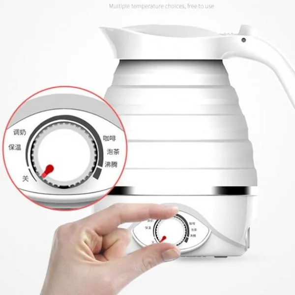 0.7L Portable Food Grade Silicone Boil Quickly & Dry Protection Foldable Electric Kettle for Travel Camping Home - EU Plug