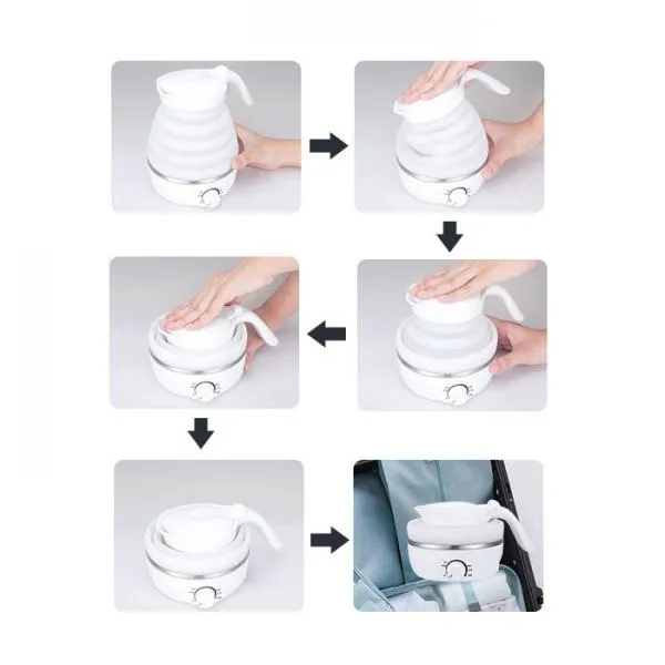 0.7L Portable Food Grade Silicone Boil Quickly & Dry Protection Foldable Electric Kettle for Travel Camping Home - EU Plug