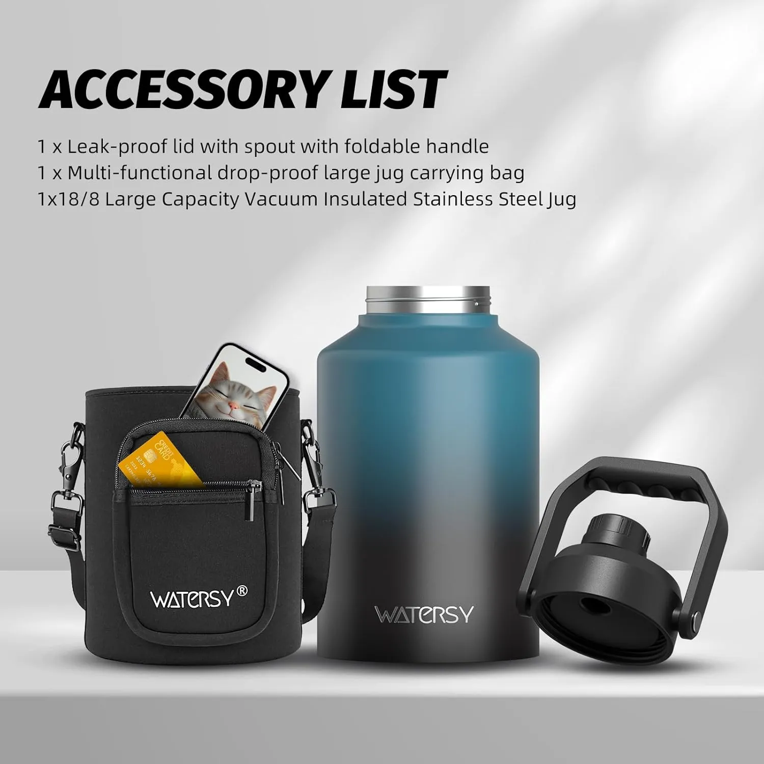 1 Gallon Water Bottle Insulated(Cold for 48 Hrs),BPA Free&Leak Proof,128oz Stainless Steel Water Jug,Big thermo,Large Water Bottle with Handle for Gym,Hiking,Camping&Travel,Lake Blue