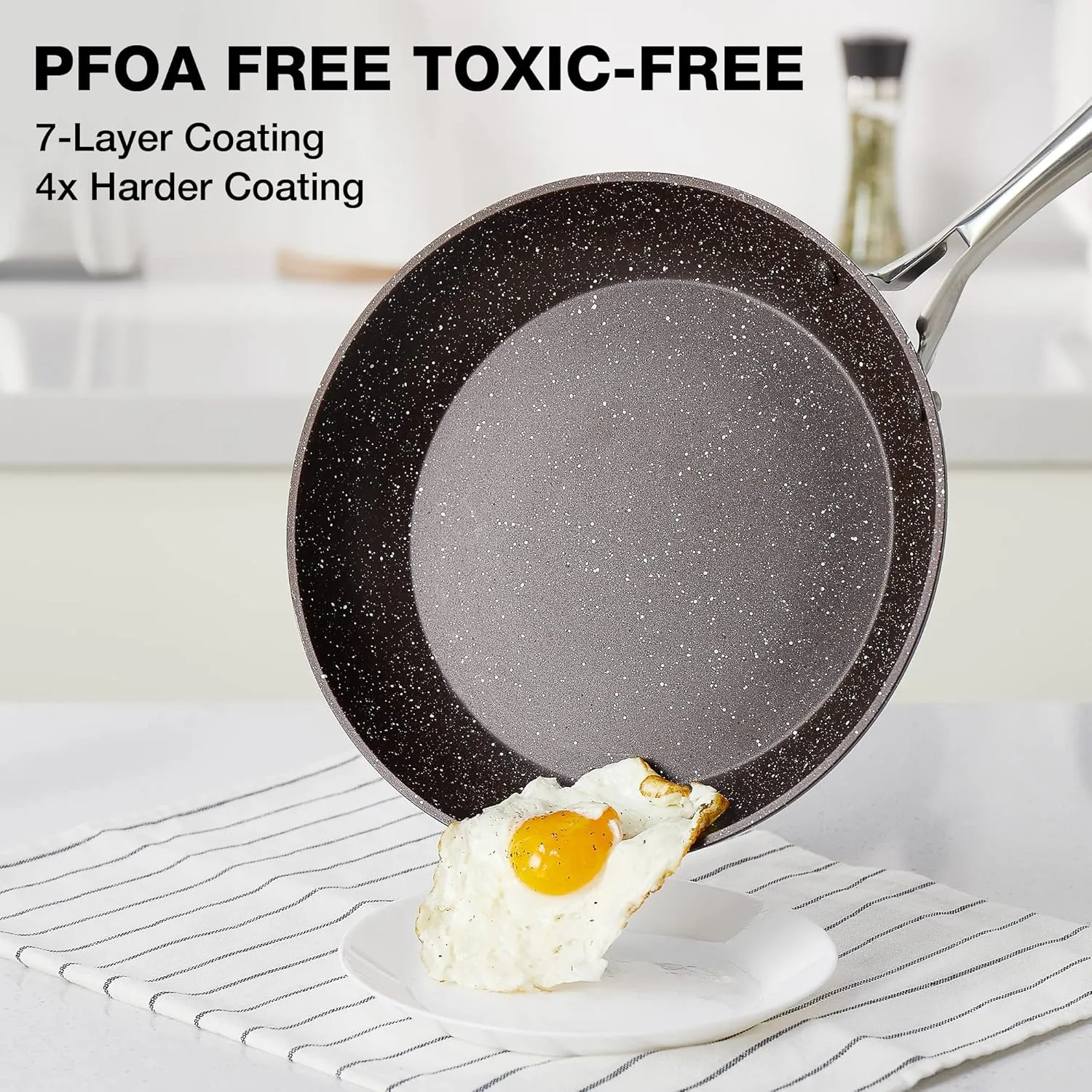 10 Inch Nonstick Frying Pan with Lid, Brown Marble Skillet with Stone-Derived Coating,APEO & PFOA Free, With Heat-Resistant Handle, Oven Safe and Induction Compatible…