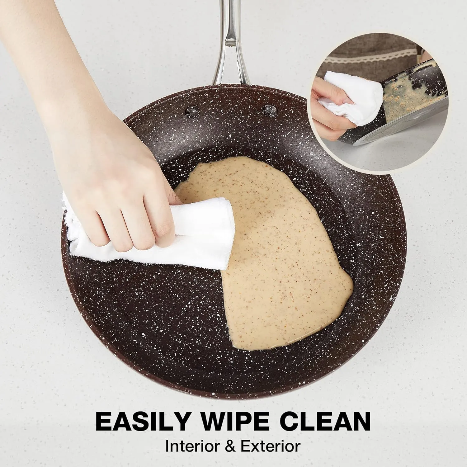 10 Inch Nonstick Frying Pan with Lid, Brown Marble Skillet with Stone-Derived Coating,APEO & PFOA Free, With Heat-Resistant Handle, Oven Safe and Induction Compatible…