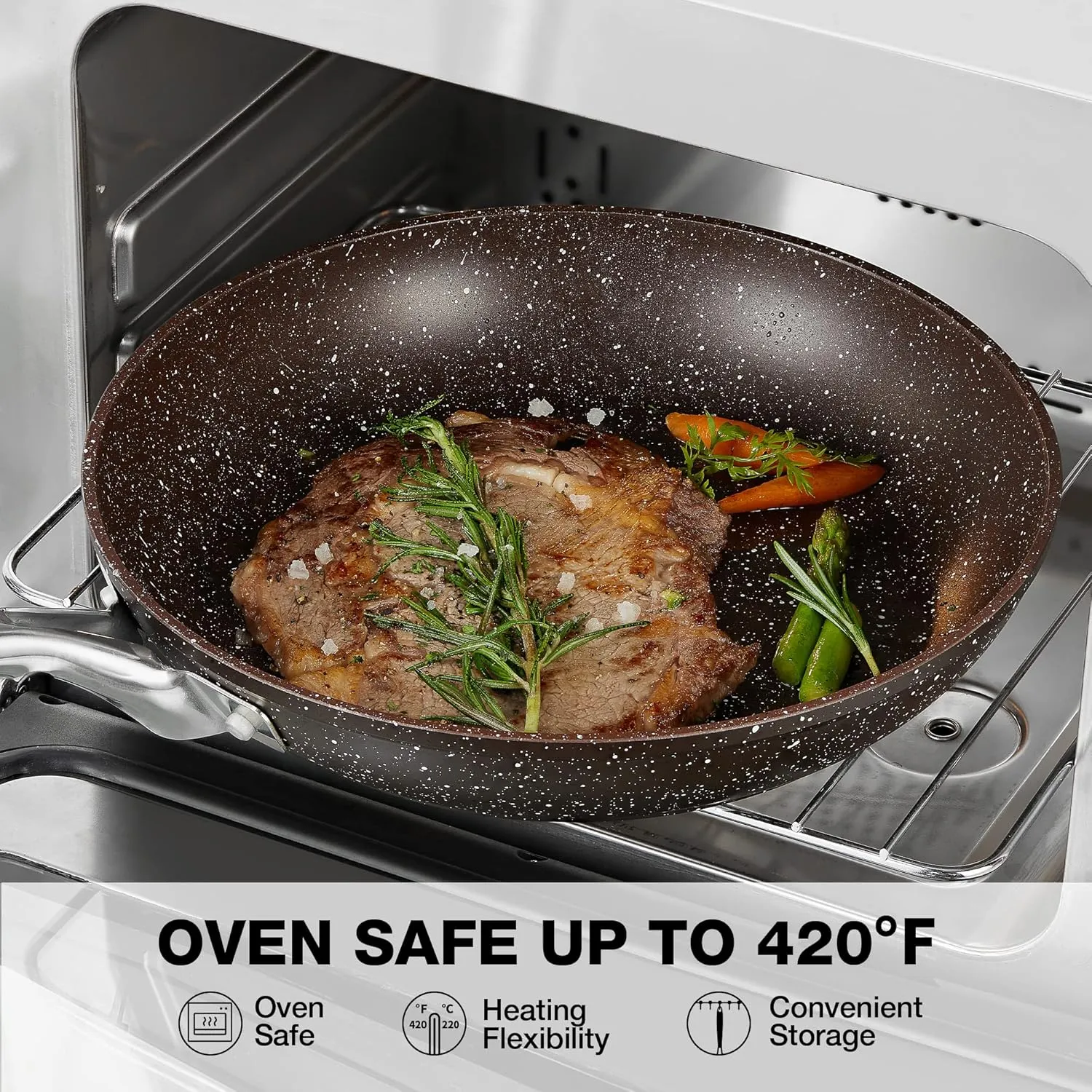 10 Inch Nonstick Frying Pan with Lid, Brown Marble Skillet with Stone-Derived Coating,APEO & PFOA Free, With Heat-Resistant Handle, Oven Safe and Induction Compatible…