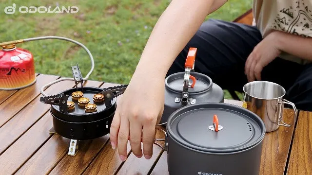 10pcs Camping Cookware Camping Pots & Pans Set w/ Kettle,Plastic Bowls & Soup Spoon