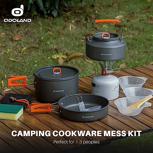 10pcs Camping Cookware Camping Pots & Pans Set w/ Kettle,Plastic Bowls & Soup Spoon