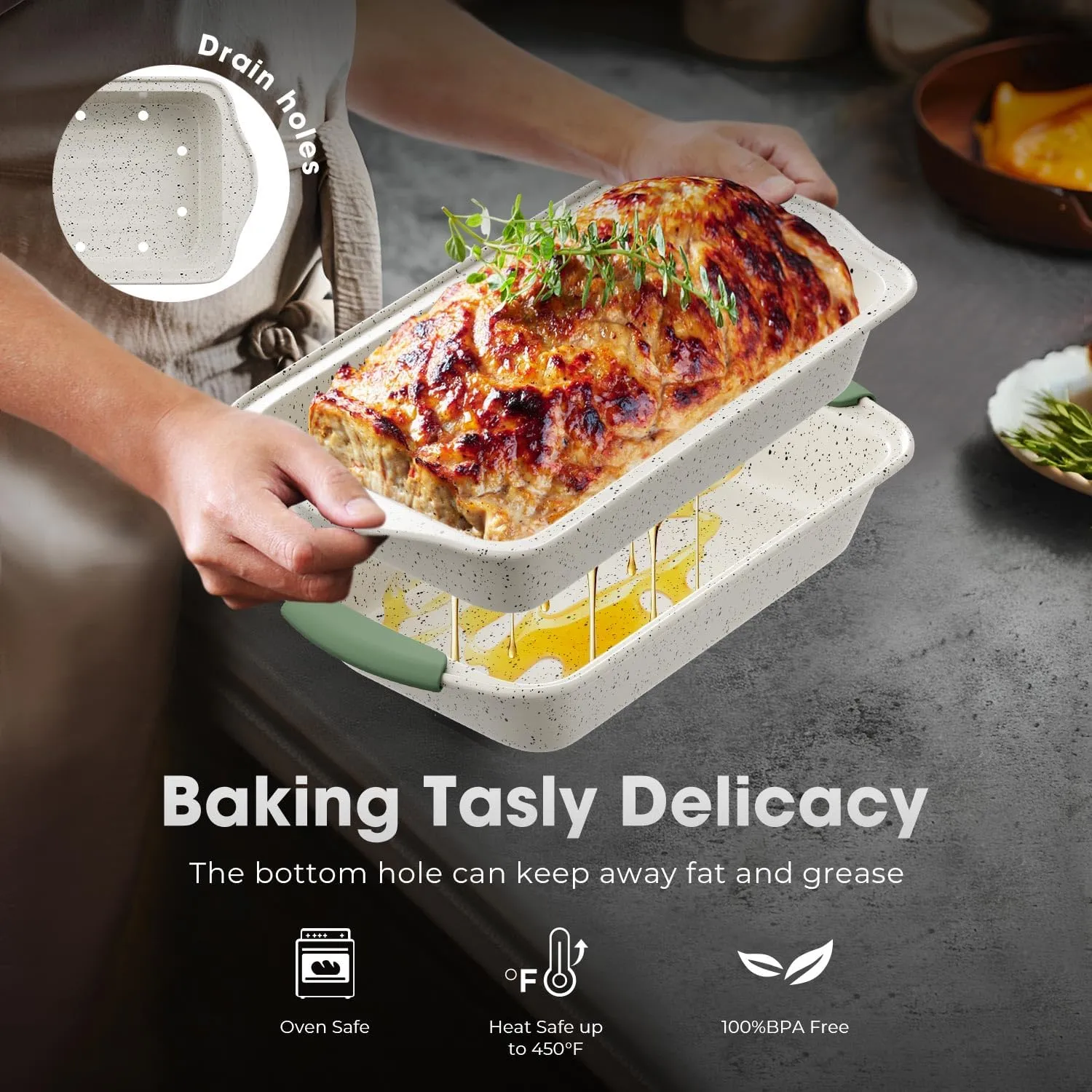 11-Piece Non-Toxic Baking Set, Stackable Nonstick Cookware with Heat-Resistant Handles - Includes Cookie Tray, Round Cake Pan, Muffin Cups, Pizza Pan & Loaf Baker, White&Light Green
