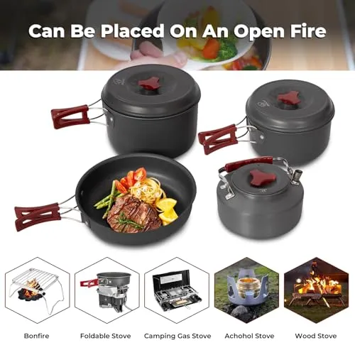 11PCS Camping Cookware Mess Kit,Lightweight Backpacking Cooking Set-Outdoor Cook