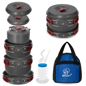 11PCS Camping Cookware Mess Kit,Lightweight Backpacking Cooking Set-Outdoor Cook