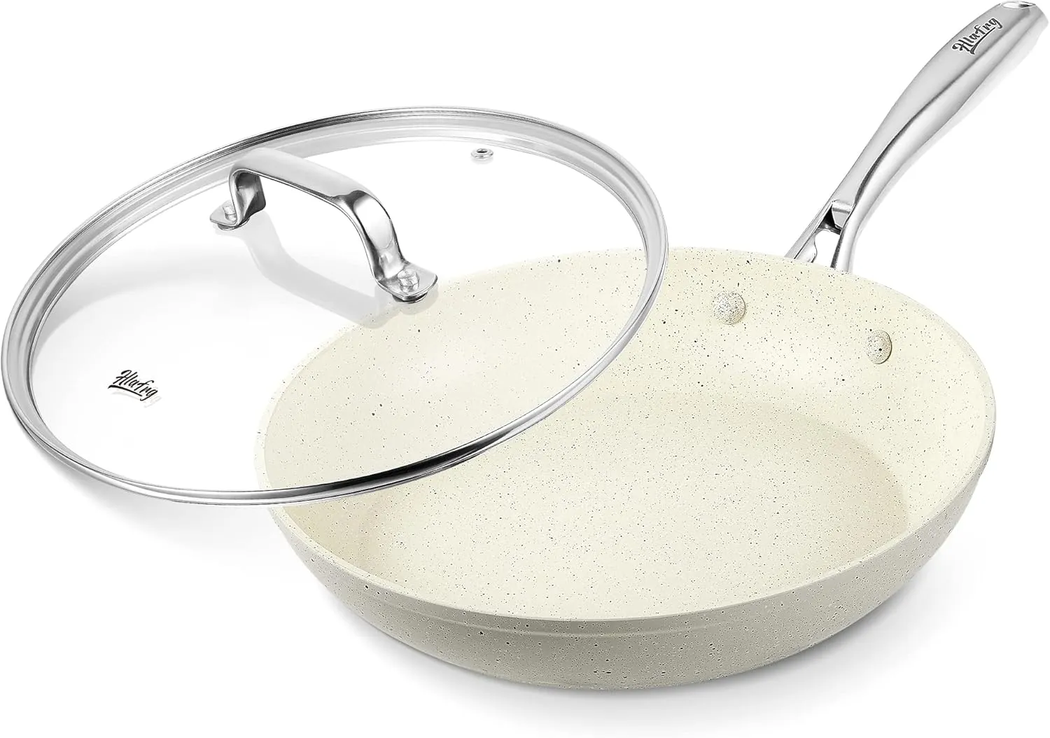 12 Inch Nonstick Frying Pan with Lid, White Marble Skillet Stone-Derived Coating, APEO & PFOA Free, With Heat-Resistant Handle, Oven Safe and Induction Compatible