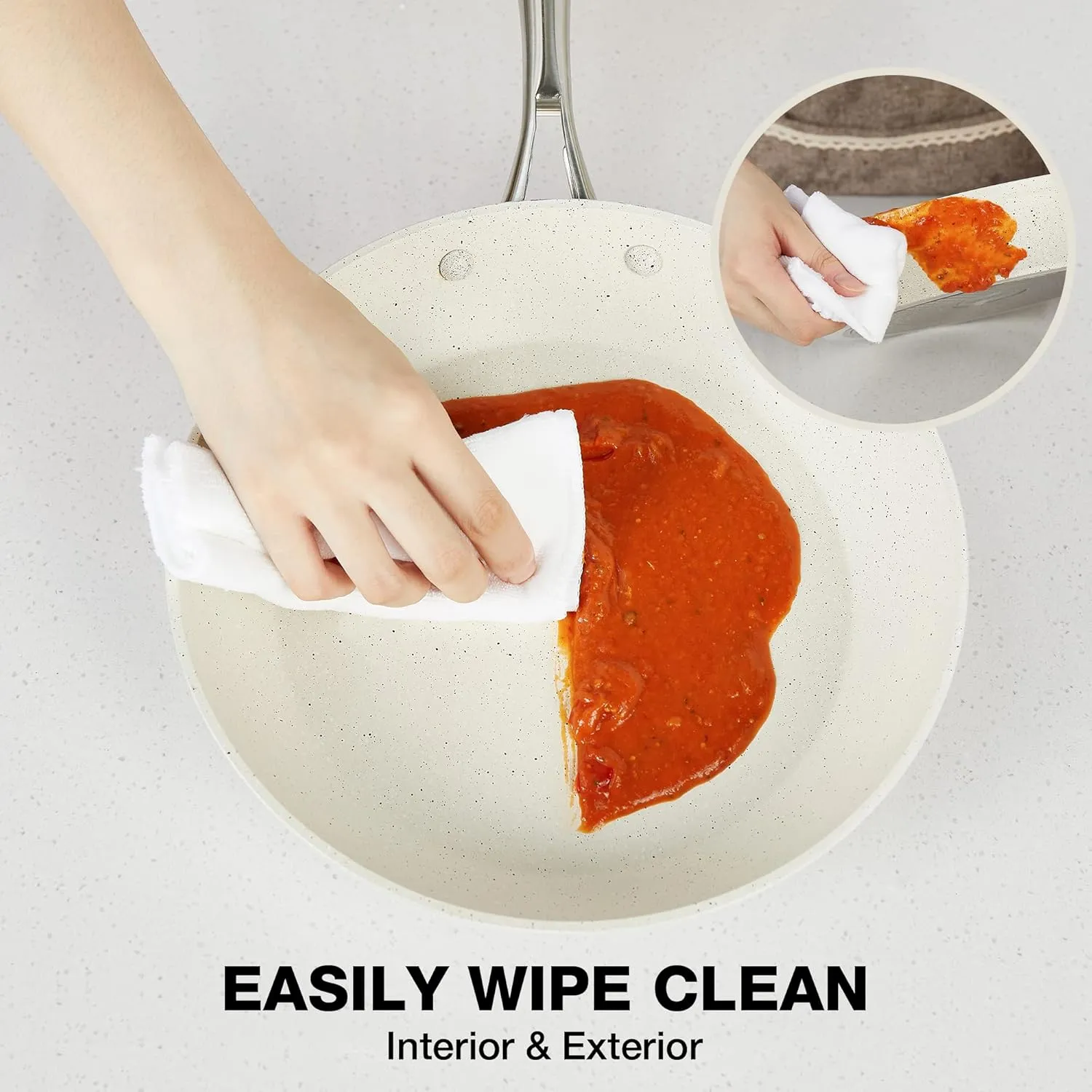 12 Inch Nonstick Frying Pan with Lid, White Marble Skillet Stone-Derived Coating, APEO & PFOA Free, With Heat-Resistant Handle, Oven Safe and Induction Compatible