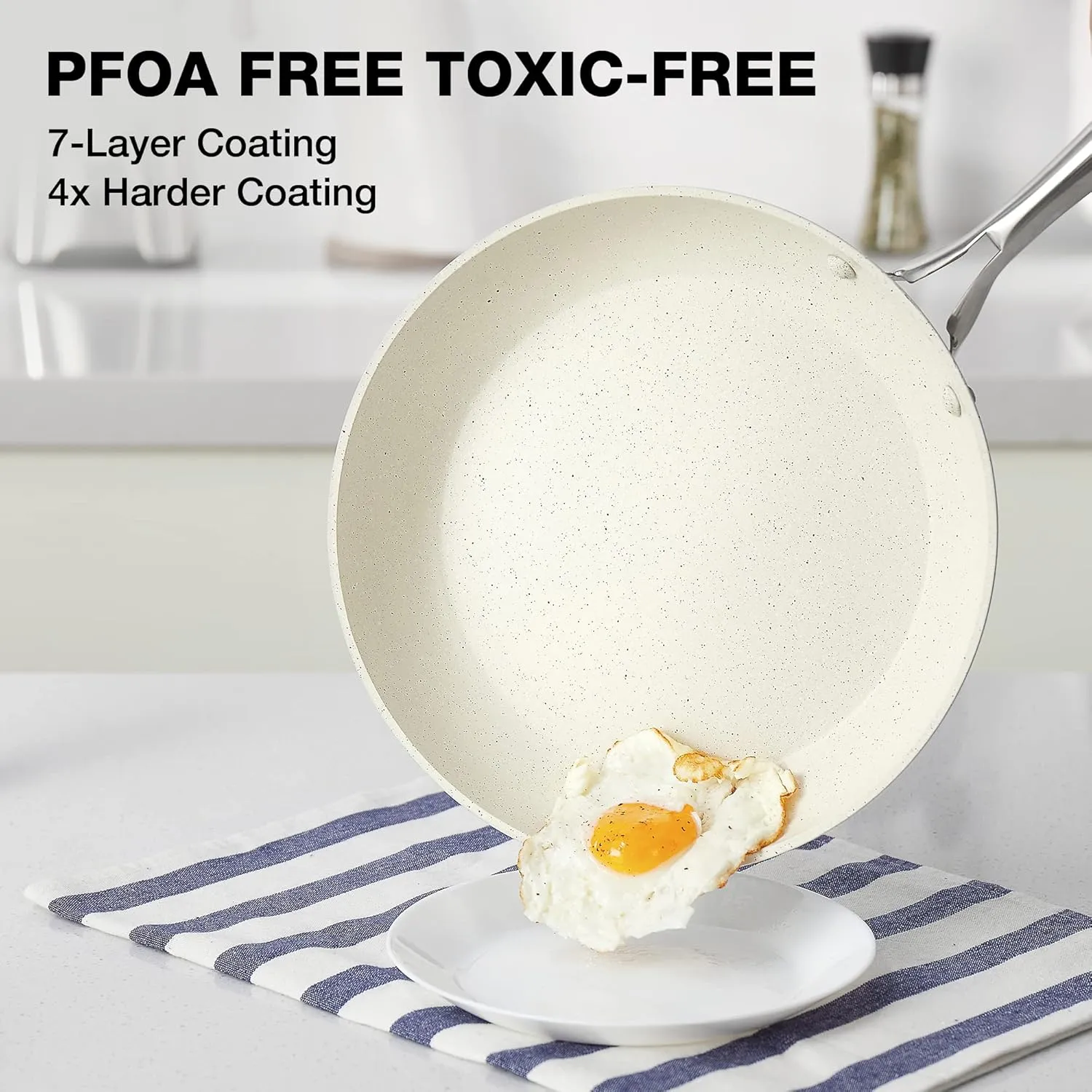 12 Inch Nonstick Frying Pan with Lid, White Marble Skillet Stone-Derived Coating, APEO & PFOA Free, With Heat-Resistant Handle, Oven Safe and Induction Compatible
