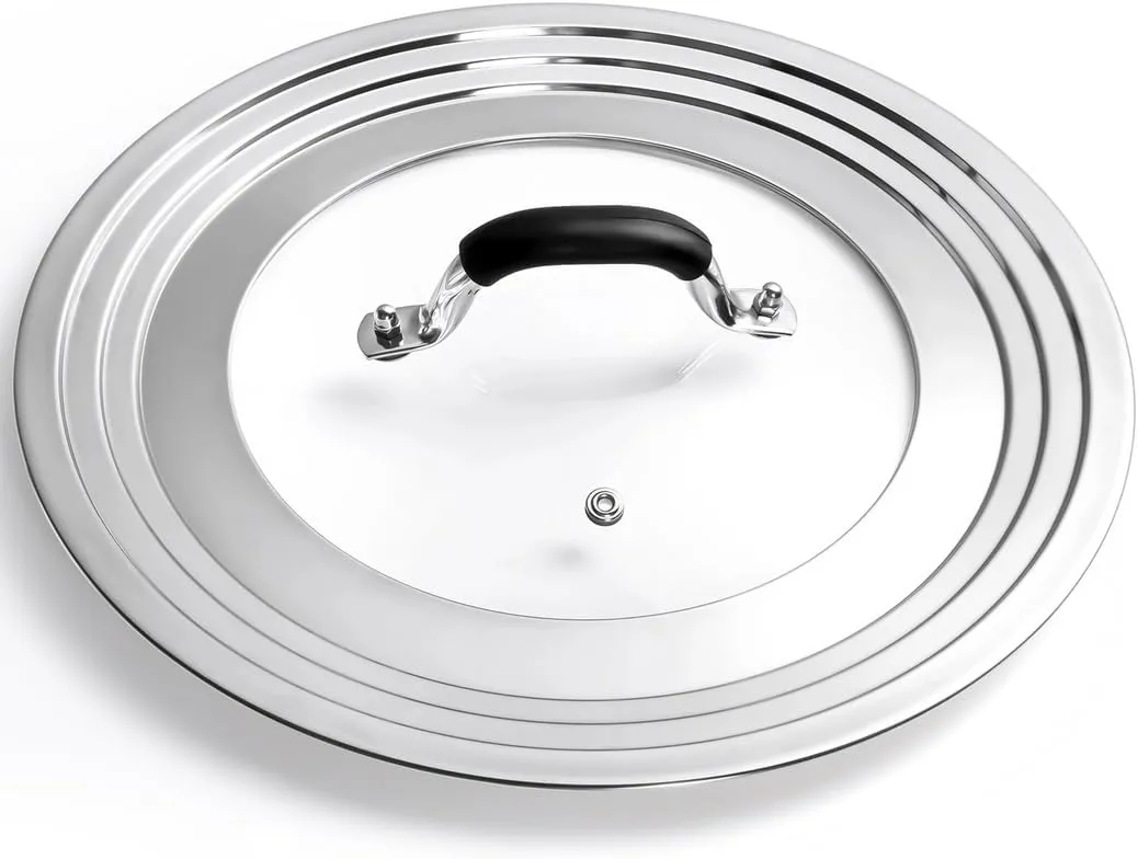 12.6-Inch Universal Stainless Steel Pan Lid with Clear Window, Fits Frying Pans, Skillets, Woks