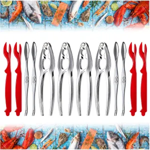 13 Pieces Crab Leg Crackers Set Including 4 Nut Crackers, 4 Lobster Shell Forks, 4 Stainless Steel Forks and 1 Portable Bag, Crab Crackers and Tools, Dishwasher Safe