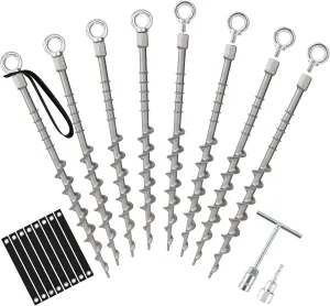 14" Screw in Tent Stakes,8 Pack Removable Non-Rust Cast Aluminum Ground Anchors Screw in for Trampoline,Sand,Swing Sets and Sheds