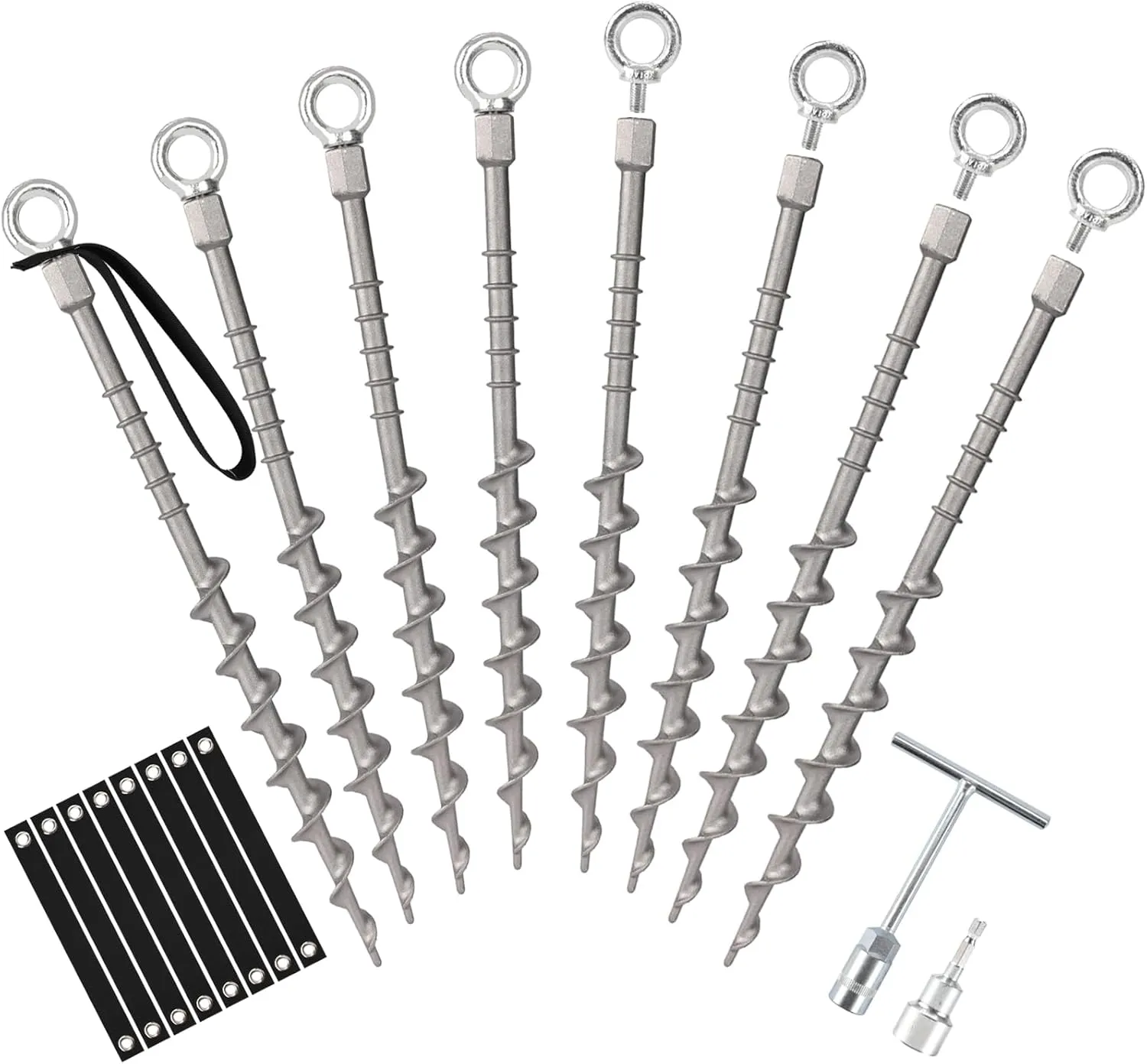 14" Screw in Tent Stakes,8 Pack Removable Non-Rust Cast Aluminum Ground Anchors Screw in for Trampoline,Sand,Swing Sets and Sheds