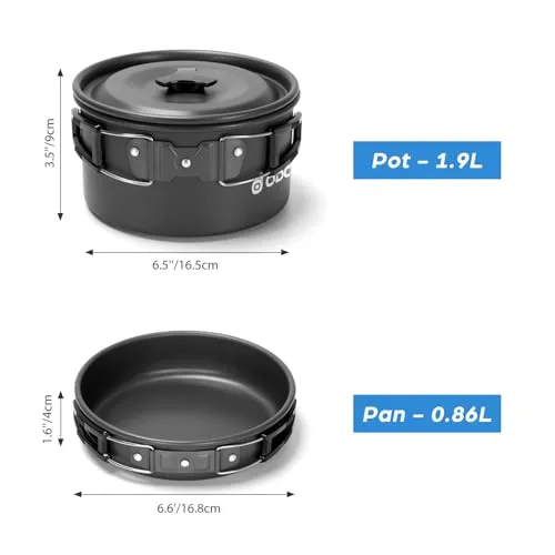 15pcs Camping Cookware Mess Kit,Non-Stick Lightweight Pot Pan Kettle Set