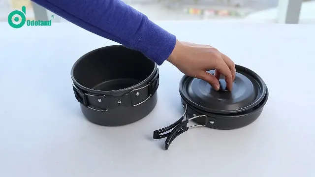 15pcs Camping Cookware Mess Kit,Non-Stick Lightweight Pot Pan Kettle Set