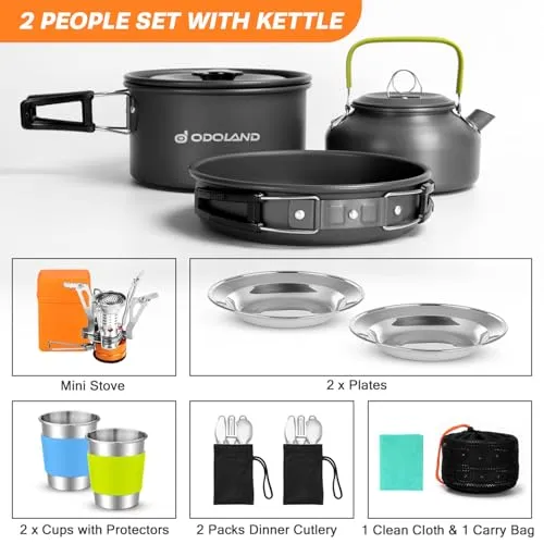 16pcs Camping Cookware Set w/ Folding Camping Stove,Non-Stick Lightweight Pot Pan Kettle Set