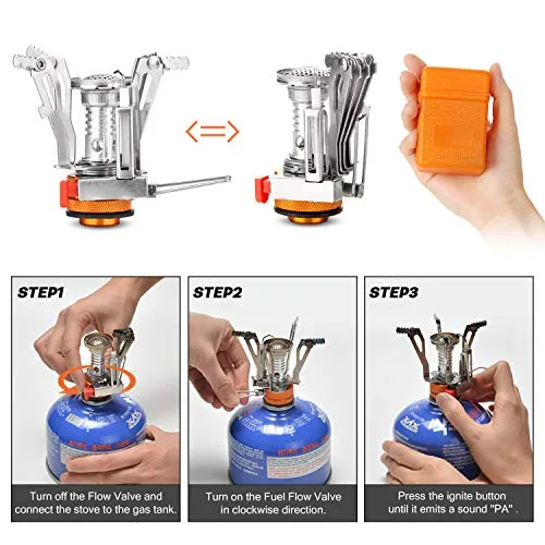 16pcs Camping Cookware Set w/ Folding Camping Stove,Non-Stick Lightweight Pot Pan Kettle Set