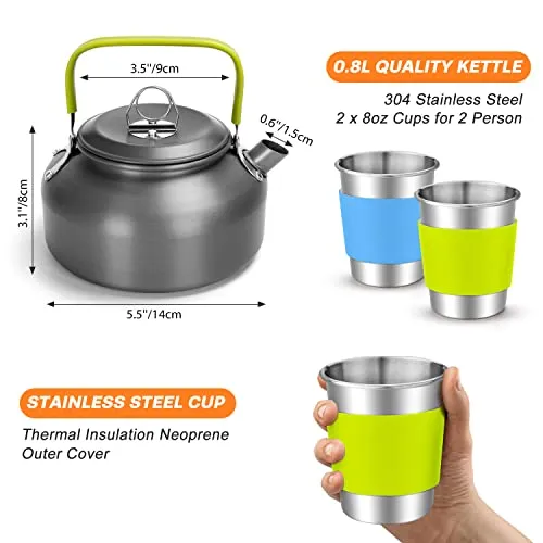16pcs Camping Cookware Set w/ Folding Camping Stove,Non-Stick Lightweight Pot Pan Kettle Set