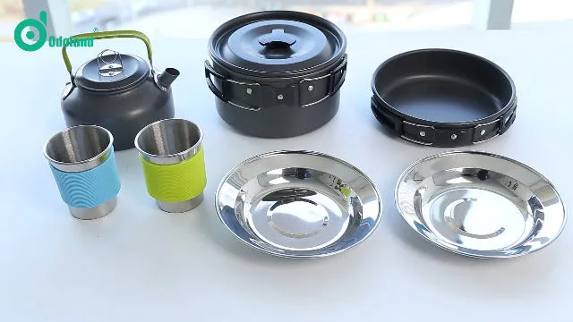 16pcs Camping Cookware Set w/ Folding Camping Stove,Non-Stick Lightweight Pot Pan Kettle Set