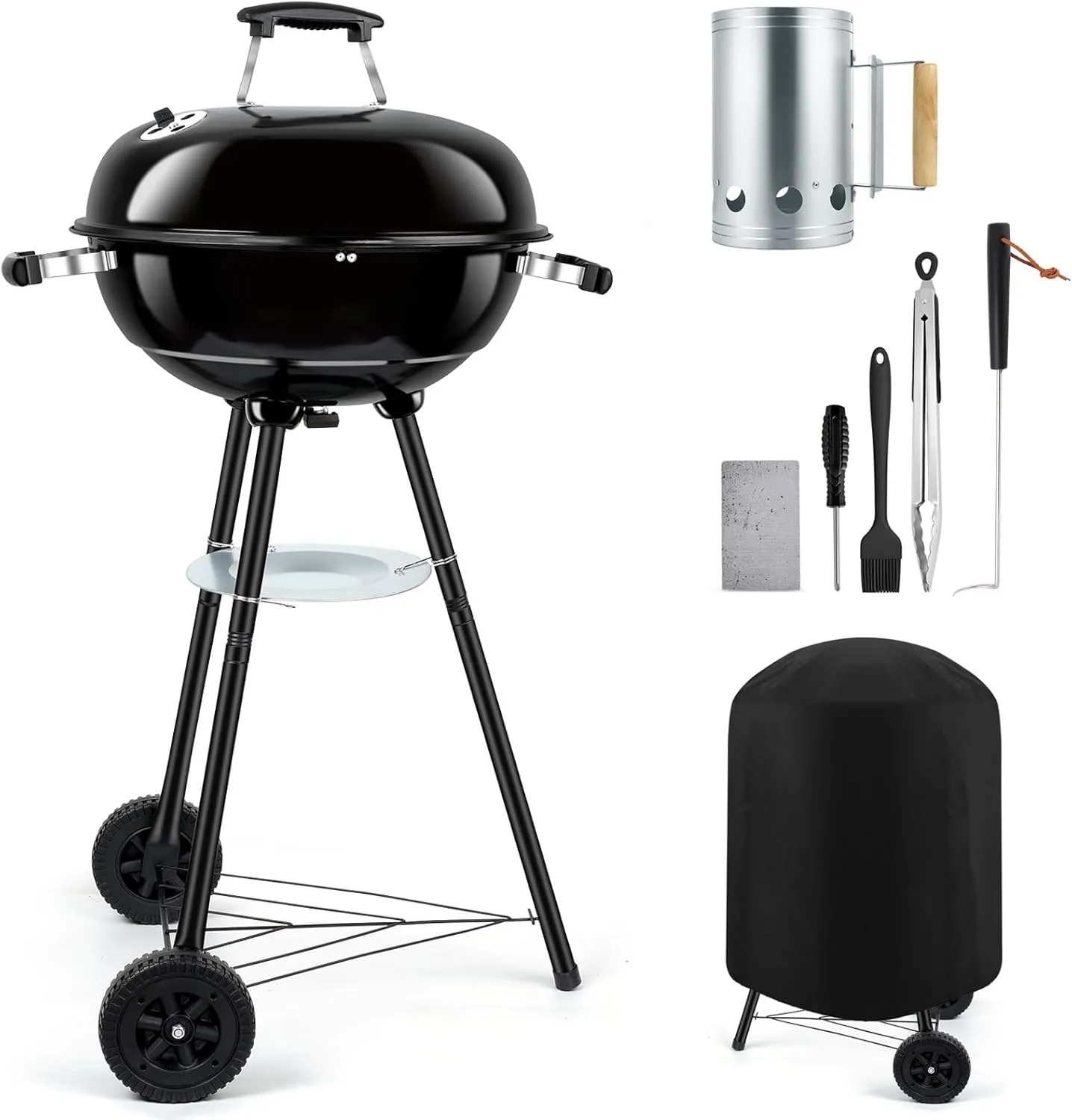 18 inch Kettle Charcoal Grills, Leonyo Portable BBQ Charcoal Grill for Outdoor with Cover & Chimney Starter, Griddle Accessories for Camping, Patio, Backyard Cooking - 254 Sq.in