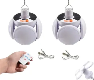 2 in 1 Folding Solar Lamp, Portable Camping Blub Foldable Lamp, Waterproof Light USB Rechargeable Foldable with Remote Control, for Outdoor Climbing Fishing Backpack Hiking(2pc)