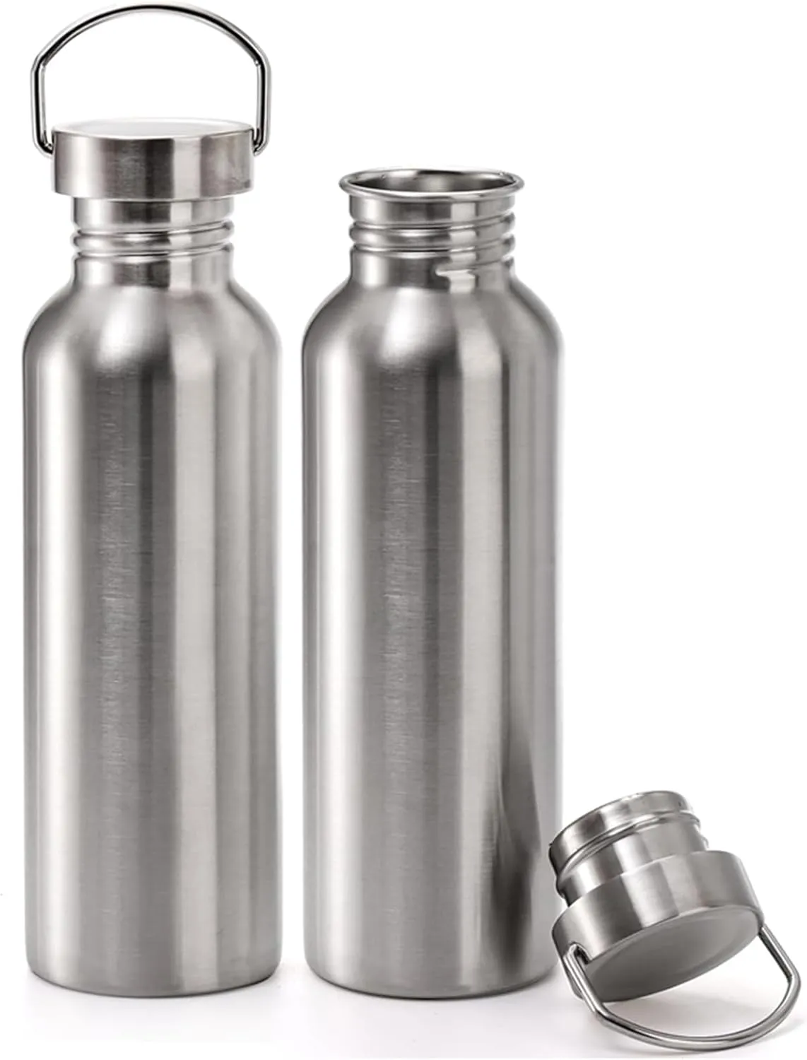 2 Pack 18/8 Stainless Steel Water Bottle, 26OZ Single Wall Sports Water Bottle for Camping Picnic, Metal Sports Kettle with Handle for Runners, Hikers, Cyclists