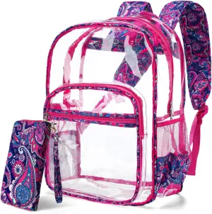 2 Pcs Clear Large Backpack Heavy Duty PVC Transparent Bag with Quilted Pouch for Stadium Travel for Adult(Paisley Design)