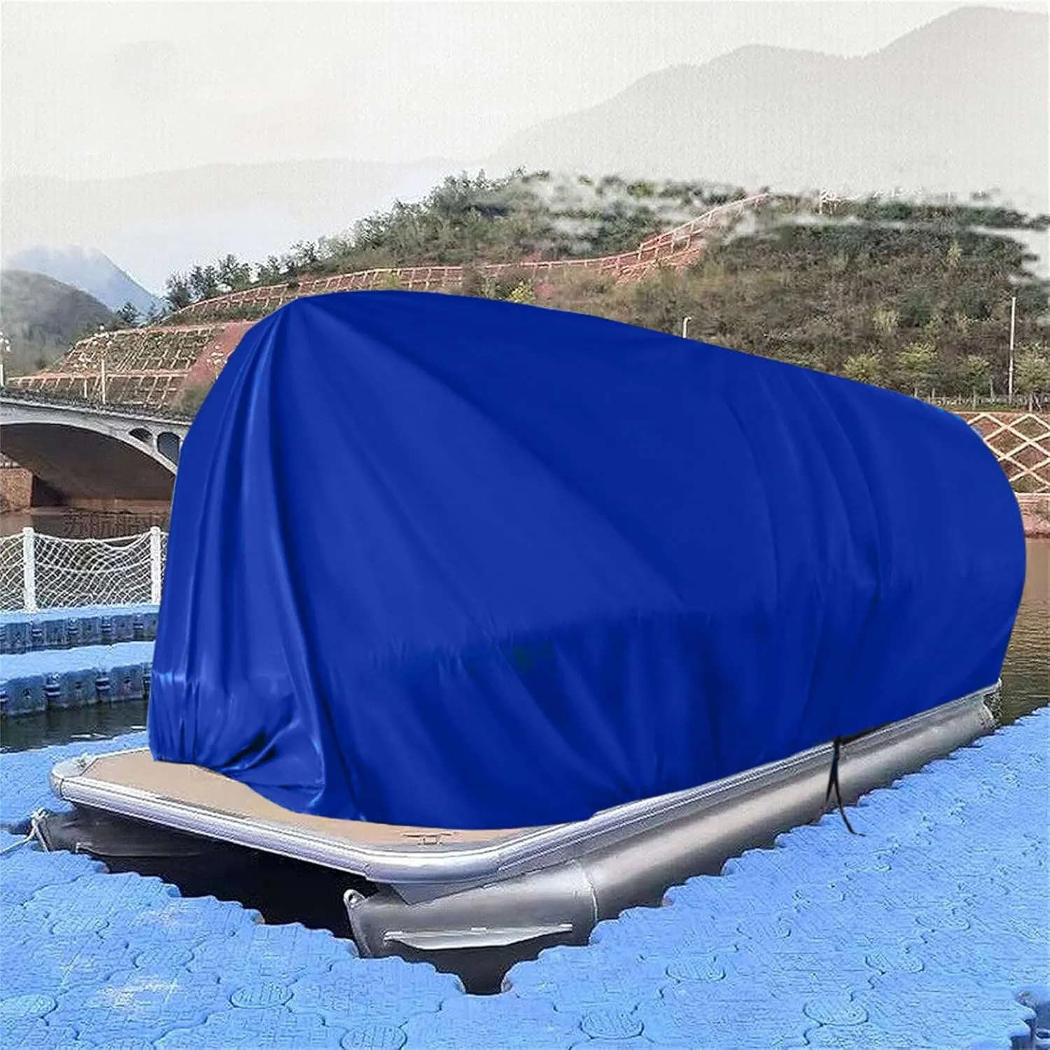 21-24 ft Dark Blue Pontoon Boat Heavy Duty Trailerable Boats Cover with Storage Bag Replacement for Pontoon Deck Boats Beam Width Up to 102in