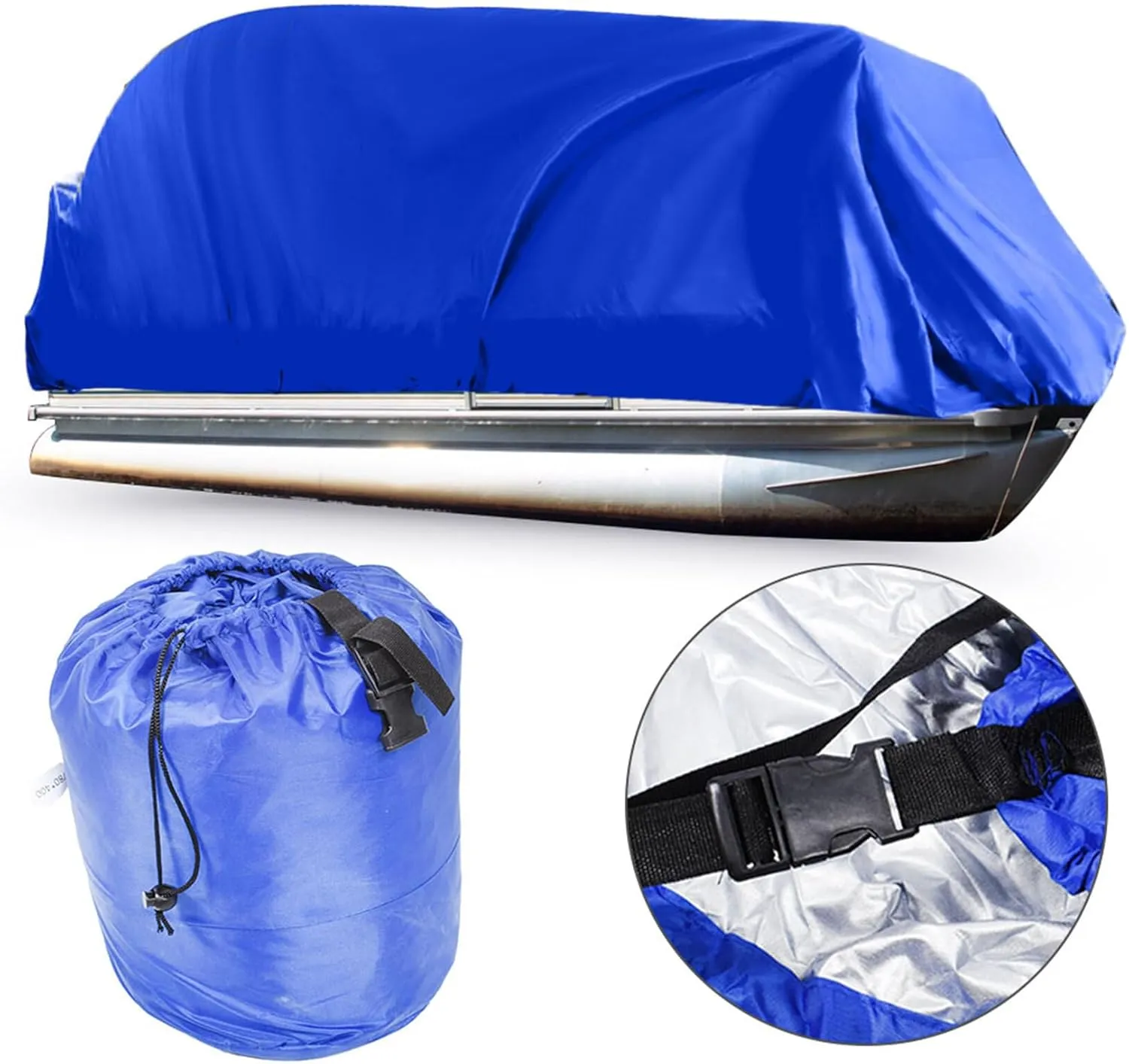 21-24 ft Dark Blue Pontoon Boat Heavy Duty Trailerable Boats Cover with Storage Bag Replacement for Pontoon Deck Boats Beam Width Up to 102in