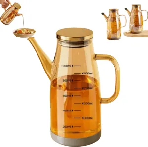 21/28/35OZ Oil Dispenser Bottle with Drip Free Spout, Non-slip Kitchen Oil Kettle, Silicon Boron Glass, Silicone Spout Cover & Base, Air Fryers, Stir-frying, Grilling, Salads (1000ml(35oz))