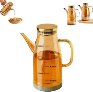 21/28/35OZ Oil Dispenser Bottle with Drip Free Spout, Non-slip Kitchen Oil Kettle, Silicon Boron Glass, Silicone Spout Cover & Base, Air Fryers, Stir-frying, Grilling, Salads (600ml(21oz))