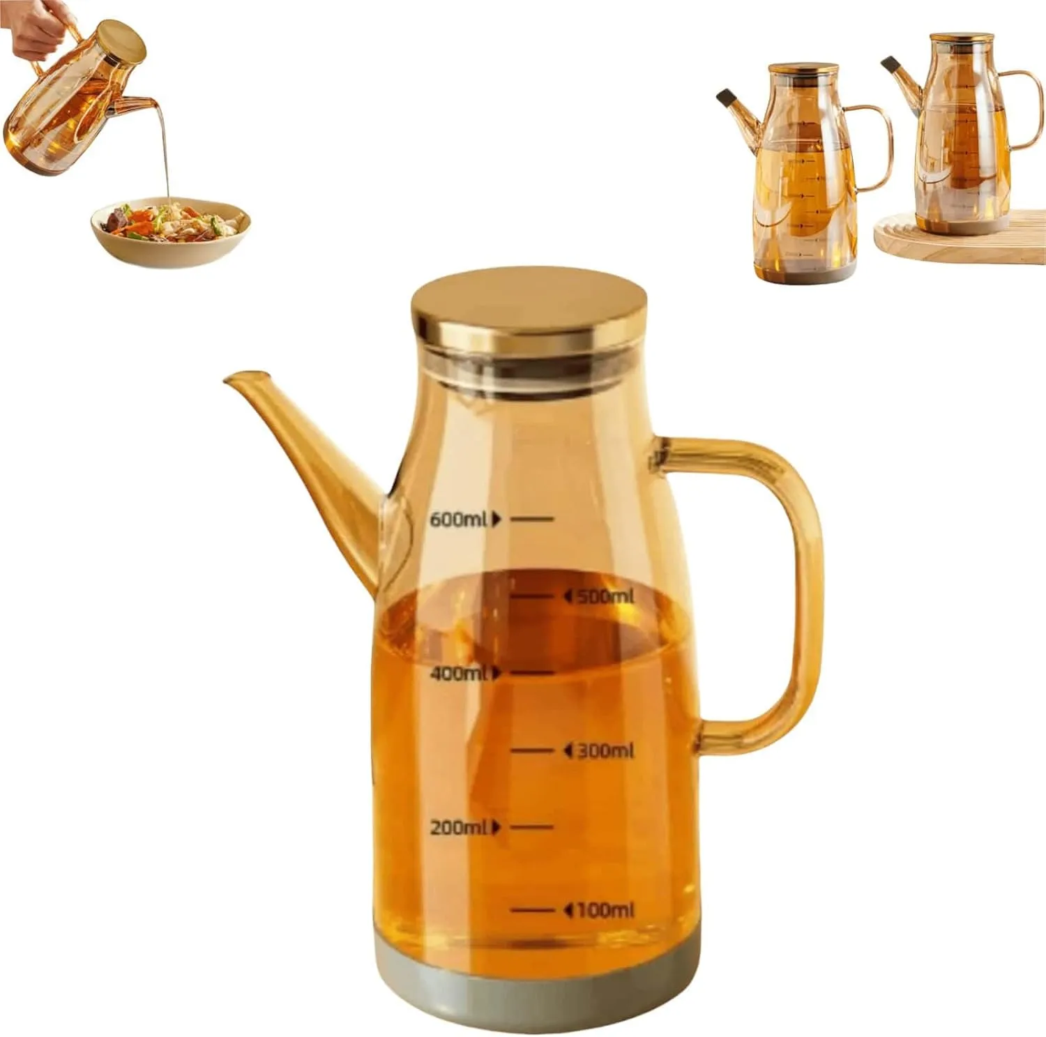 21/28/35OZ Oil Dispenser Bottle with Drip Free Spout, Non-slip Kitchen Oil Kettle, Silicon Boron Glass, Silicone Spout Cover & Base, Air Fryers, Stir-frying, Grilling, Salads (600ml(21oz))
