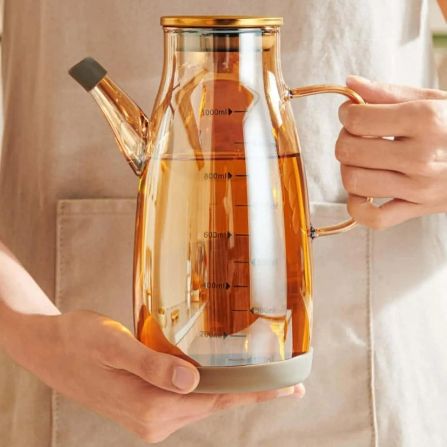 21/28/35OZ Oil Dispenser Bottle with Drip Free Spout, Non-slip Kitchen Oil Kettle, Silicon Boron Glass, Silicone Spout Cover & Base, Air Fryers, Stir-frying, Grilling, Salads (800ml(28oz))