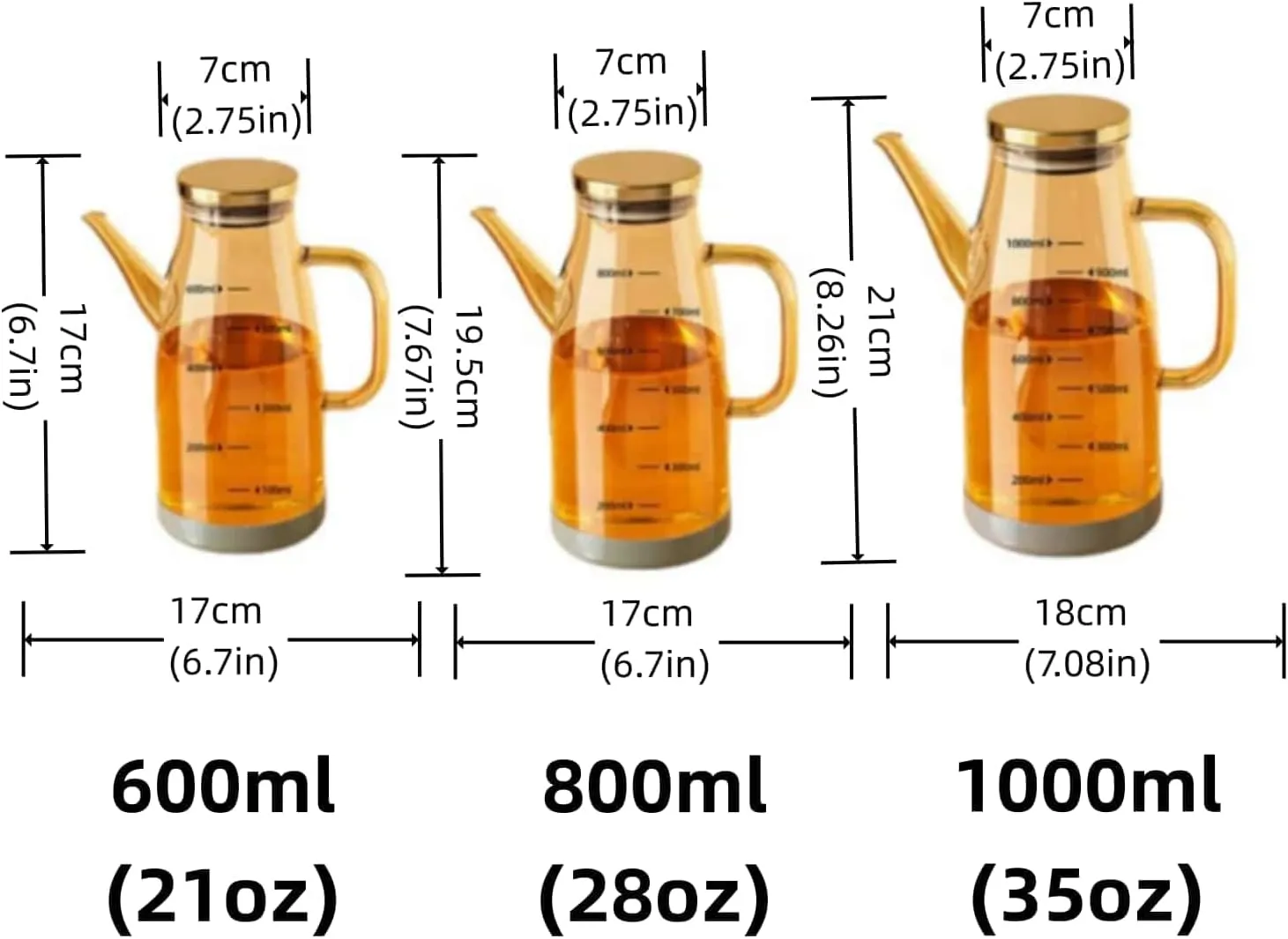 21/28/35OZ Oil Dispenser Bottle with Drip Free Spout, Non-slip Kitchen Oil Kettle, Silicon Boron Glass, Silicone Spout Cover & Base, Air Fryers, Stir-frying, Grilling, Salads (800ml(28oz))