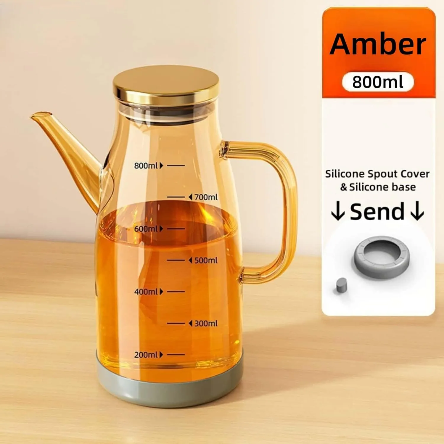 21/28/35OZ Oil Dispenser Bottle with Drip Free Spout, Non-slip Kitchen Oil Kettle, Silicon Boron Glass, Silicone Spout Cover & Base, Air Fryers, Stir-frying, Grilling, Salads (800ml(28oz))