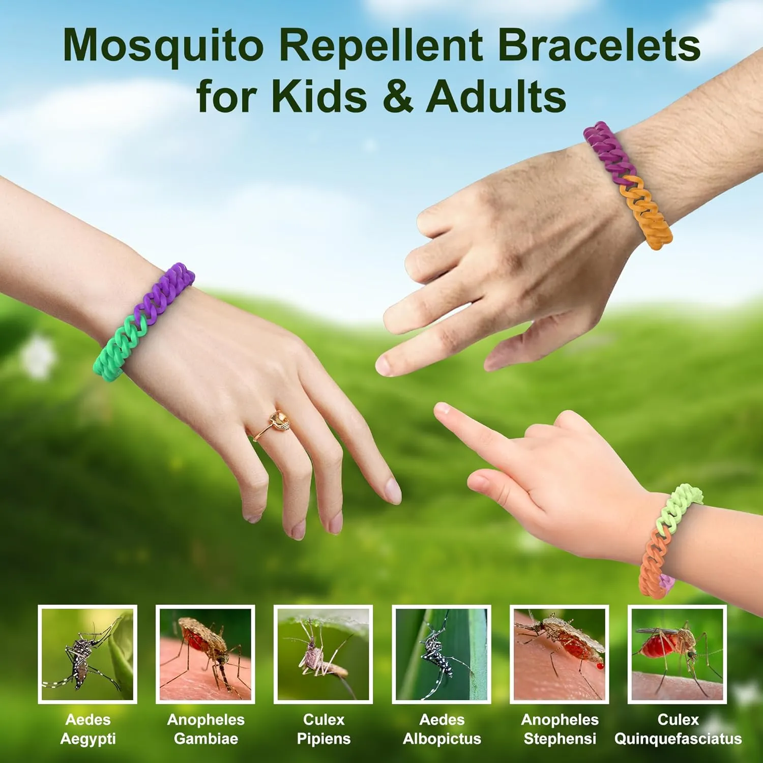 24 Pack Rainbow Mosquito Repellent Bracelets for Adults and Kids, DEET-Free Insect & Bug Repellent Bands, Individually Wrapped Repellent Wristbands for Outdoor Camping Traveling
