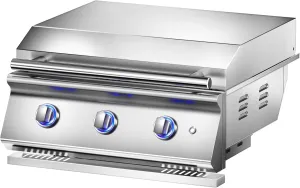 26 Inch BBQ Head Grill Griddle for Outdoor Kitchen, Natural Gas Bulit-in Grills for Barbecue Island, 3-Burner, 3 * 14,000 BTU, Premium 304 Stainless Steel, Convertible to Liquid Propane