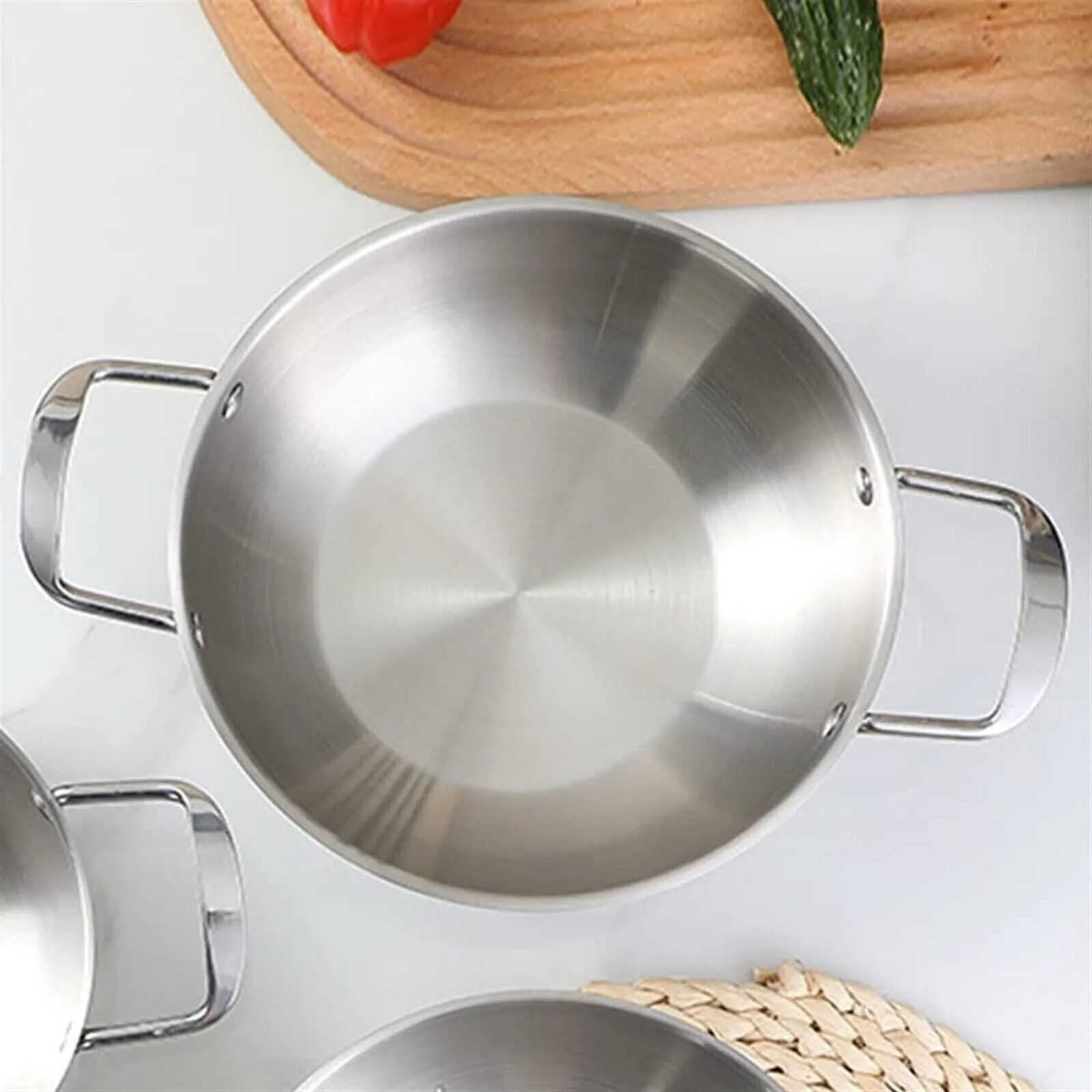 26cm seafood Silver Paella Pan with Riveted Chrome Plated Handles Dishwasher Saf
