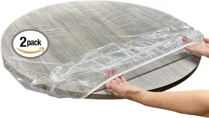 2PCS Clear Indoor Outdoor Round Table Cover, Washable Transparent Heavy Duty Fitted Vinyl Tablecloth, Elastic Edged Plastic Table Protector (42"-46" Round Table)