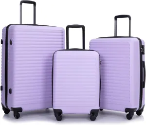 3-Piece Luggage Set (20" / 24" / 28"), ABS Durable & Lightweight Suitcase with 360° Spinner Wheels, Two Hooks and TSA Lock, Carry-On & Checked Travel Gear Set (Lavender Purple)
