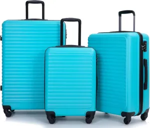 3-Piece Luggage Set (20" / 24" / 28"), ABS Durable & Lightweight Suitcase with 360° Spinner Wheels, Two Hooks and TSA Lock, Carry-On & Checked Travel Gear Set (Turquoise)