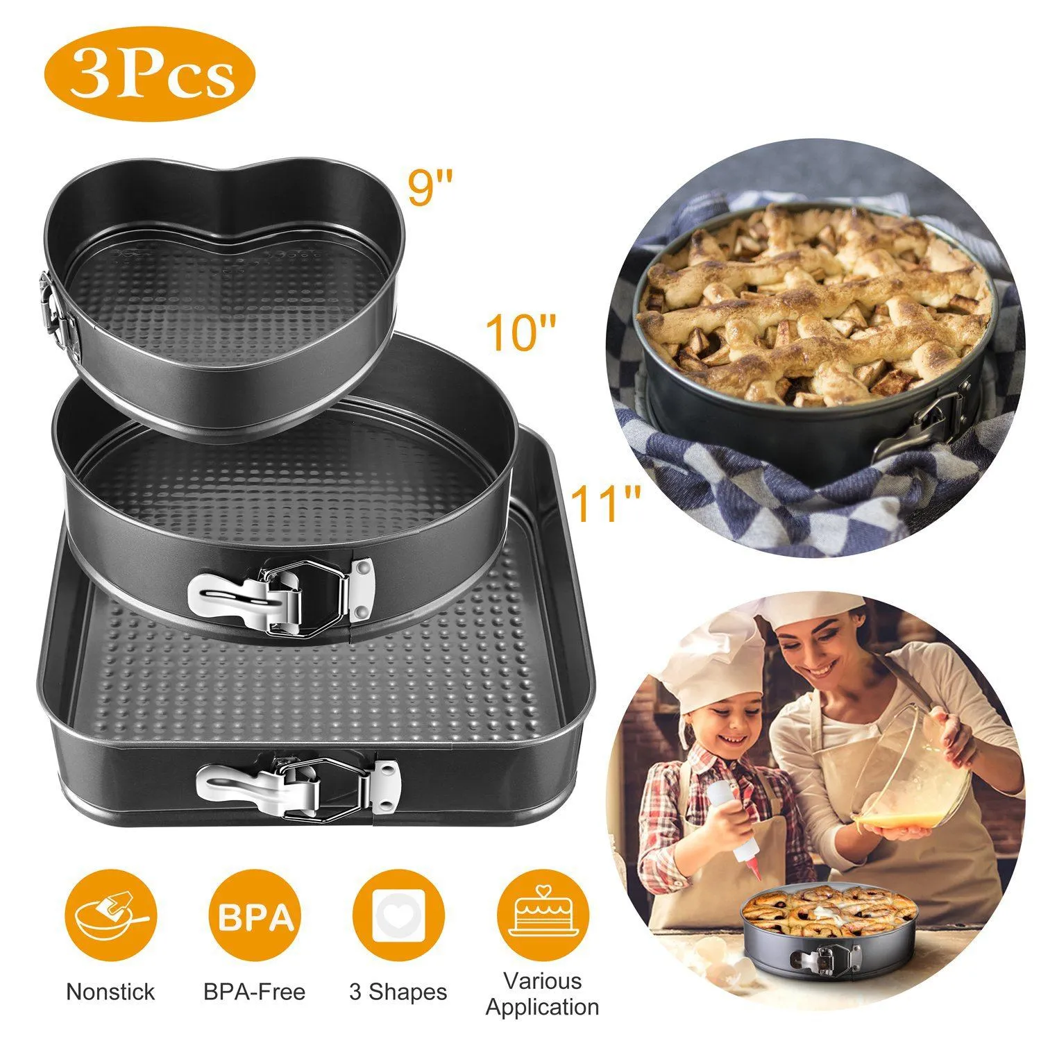 3-Piece: Non-stick Springform Cake Pan Set with Removable Bottom