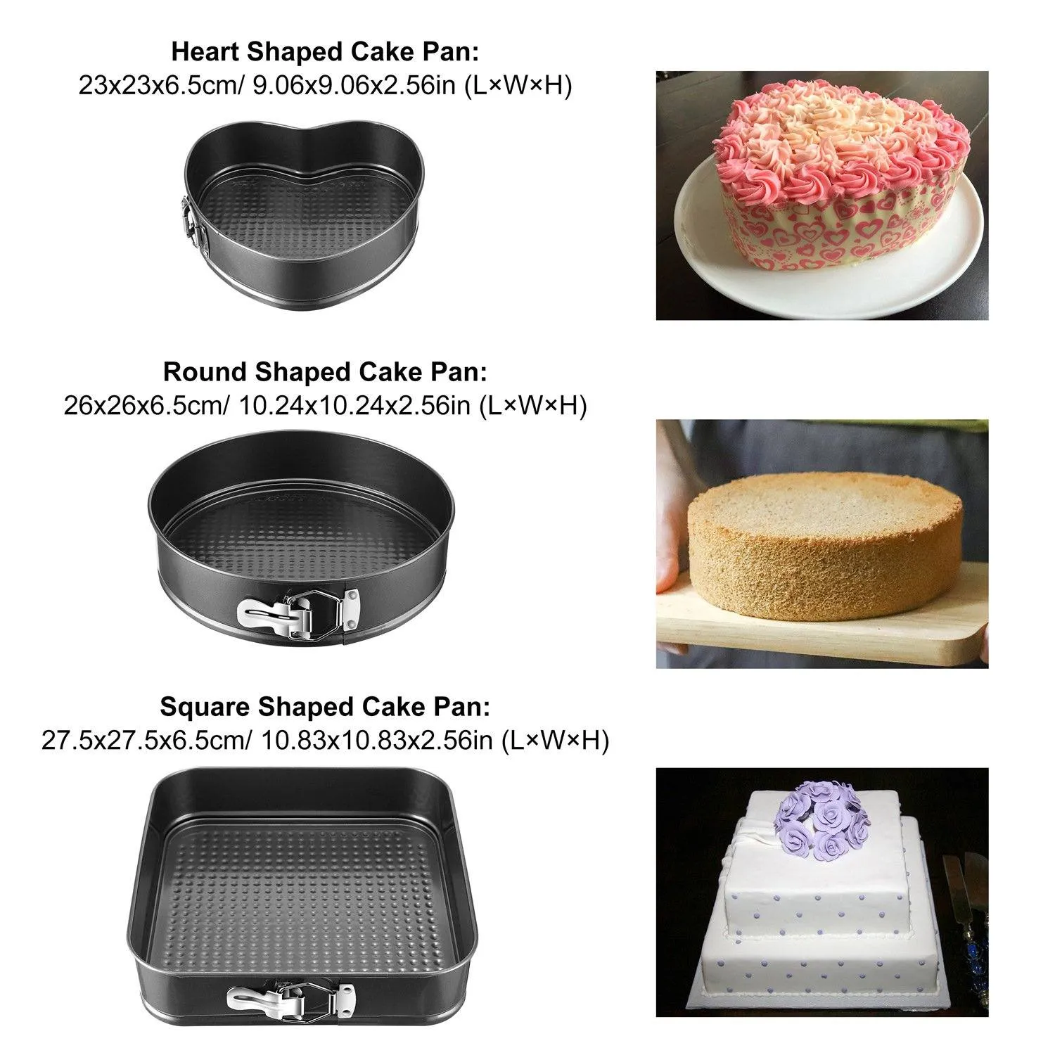 3-Piece: Non-stick Springform Cake Pan Set with Removable Bottom