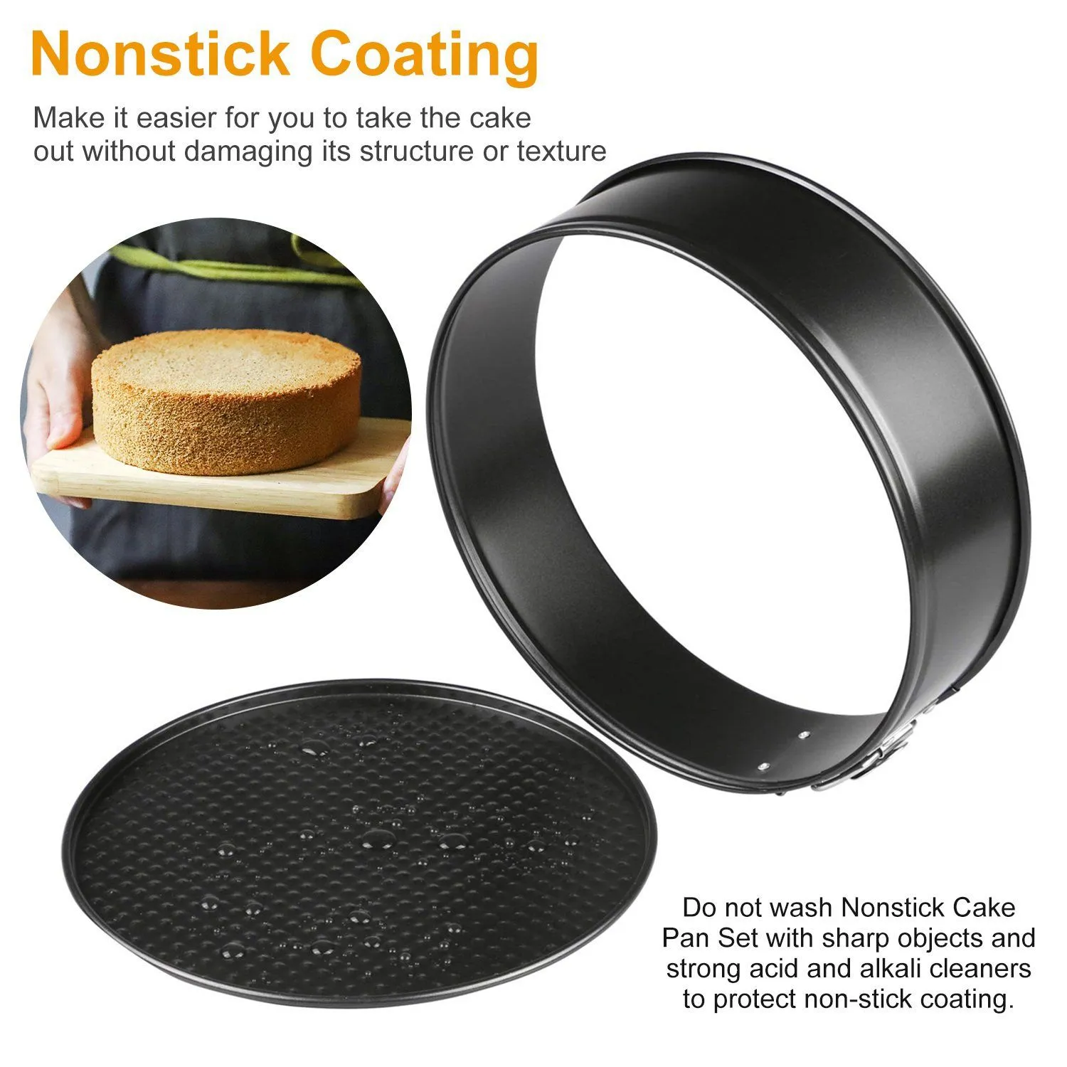 3-Piece: Non-stick Springform Cake Pan Set with Removable Bottom