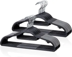 30-Pack Coat Hangers with 360° Swivel Silver Hook, Non-Slip, Space-Saving Design - 0.2 Inches Slim, Plastic Clothes Hangers for Shirts, Pants & Wet/Dry Garments, Black and Dark Gray