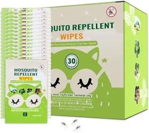 30 PCS Mosquito Repellent Wipes, Individually Wrapped Insect Repellent Wipes Made of Natural Plant-Based Essential Oils, Safe & Effective Insect Protection Perfect for Outdoor Activities, Long-Lasting