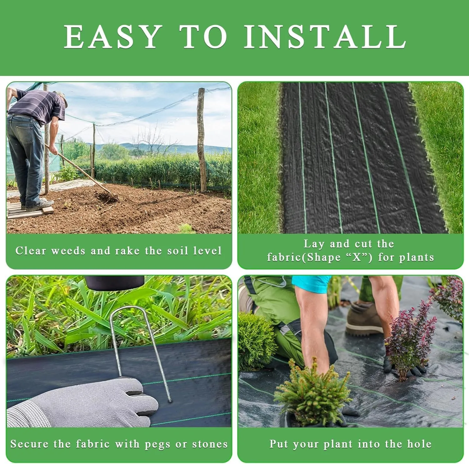 32 Garden Stakes   4ftx100ft Weed Barrier Landscape Fabric Heavy Duty, Weed Gardening Ground Cover Mat, Weed Control Garden Cloth, Woven Geotextile Fabric for Underlayment Commercial Driveway Fabric